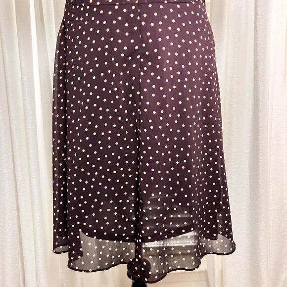 Harper Rose V-Neck Flutter Sleeve Dress Dark Purple Beige Dots Large 12 - Picture 9 of 12